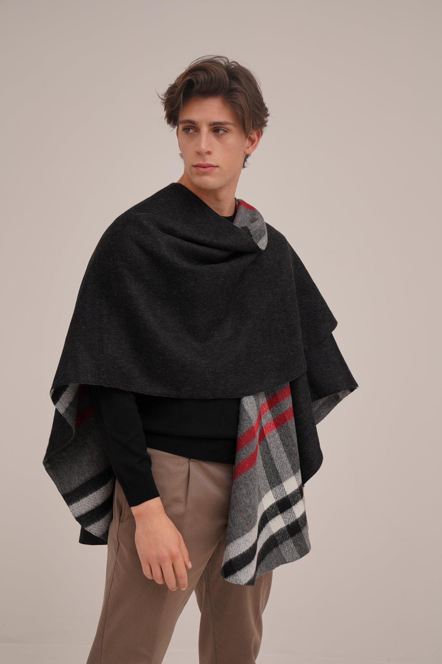 Highland Tartan Black Reversible Ruana in 100% Royal Alpaca wool