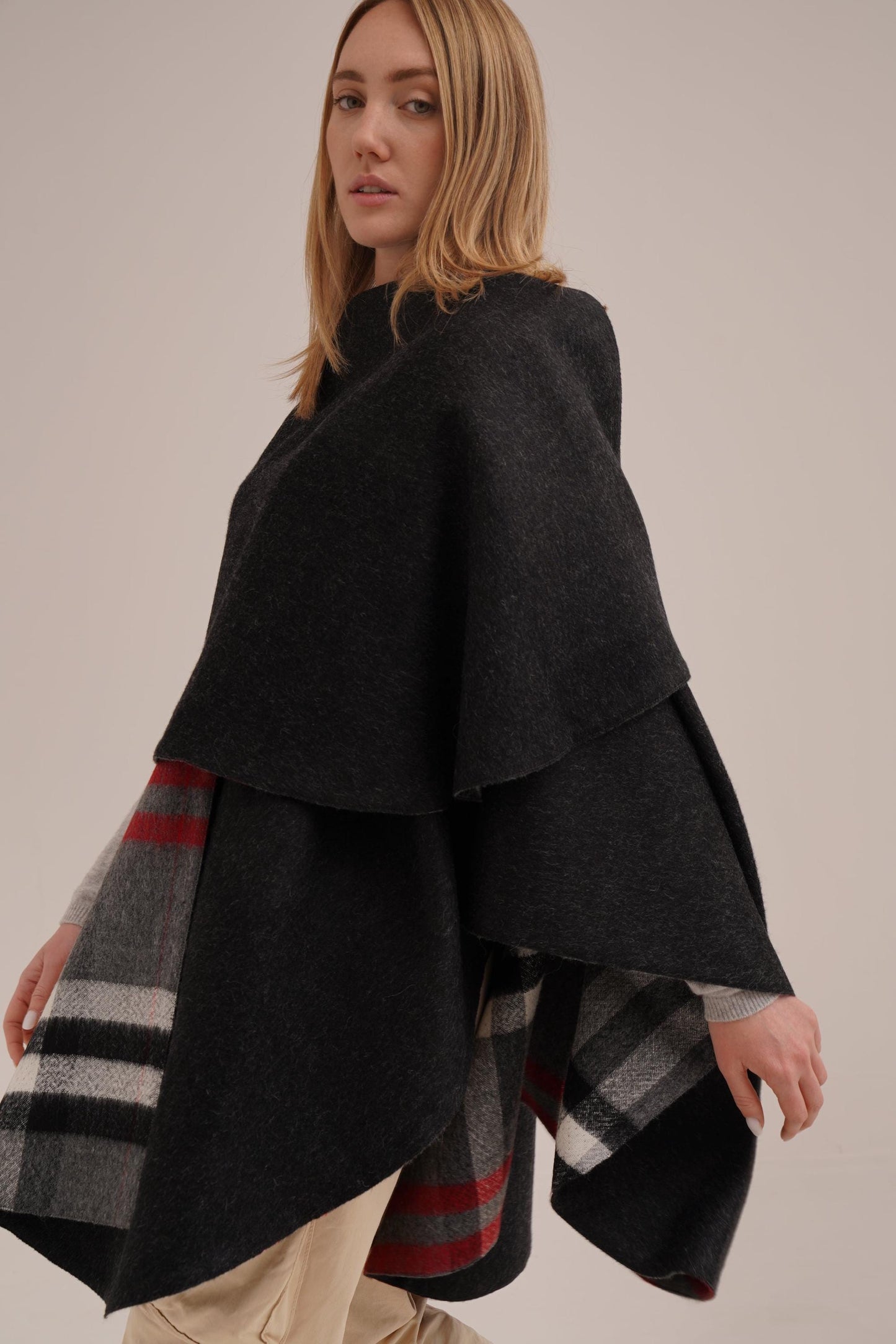 Highland Tartan Black Reversible Ruana in 100% Royal Alpaca wool