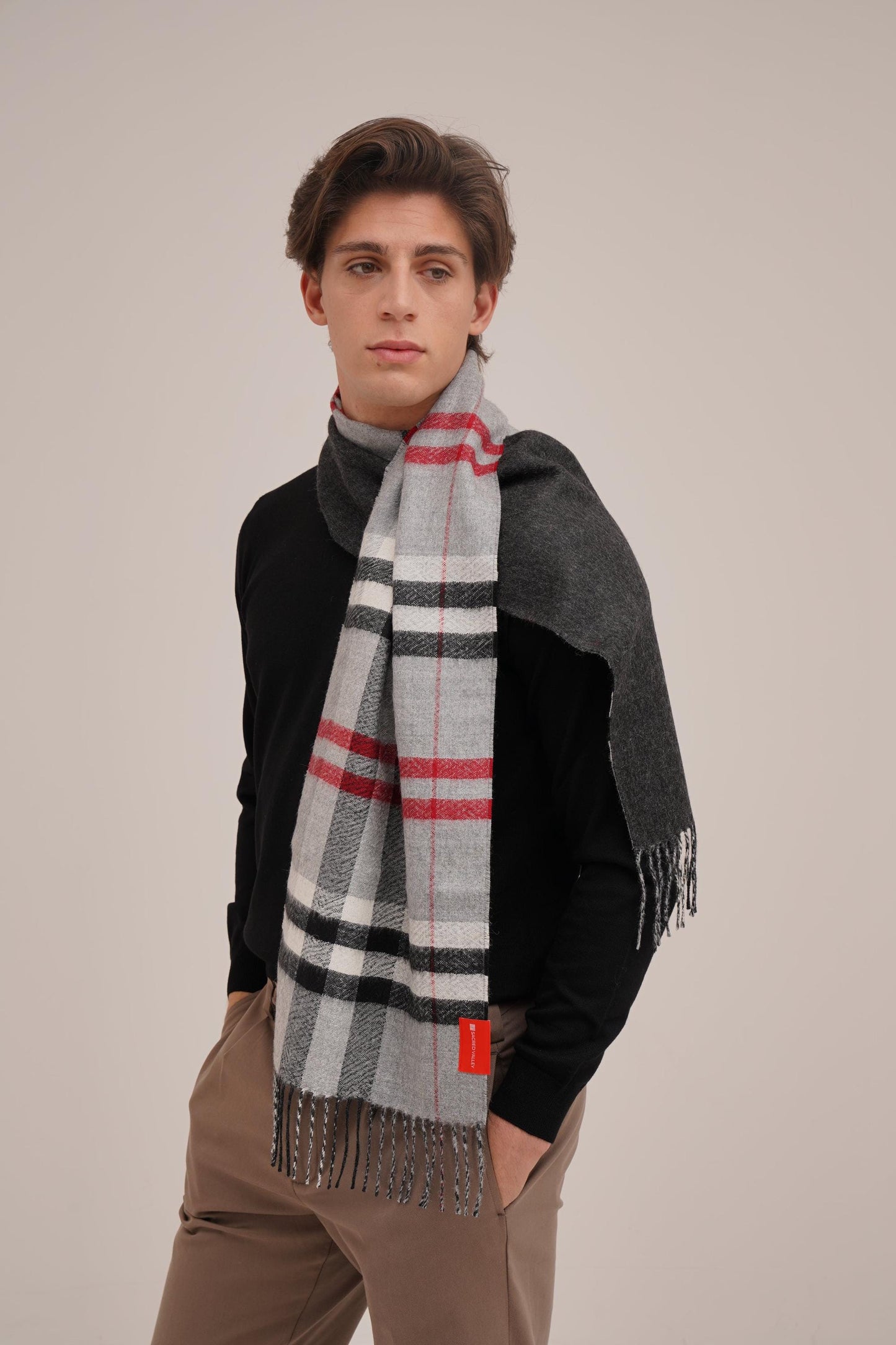Double Facet Gray Scarf in 100% Royal Alpaca Wool
