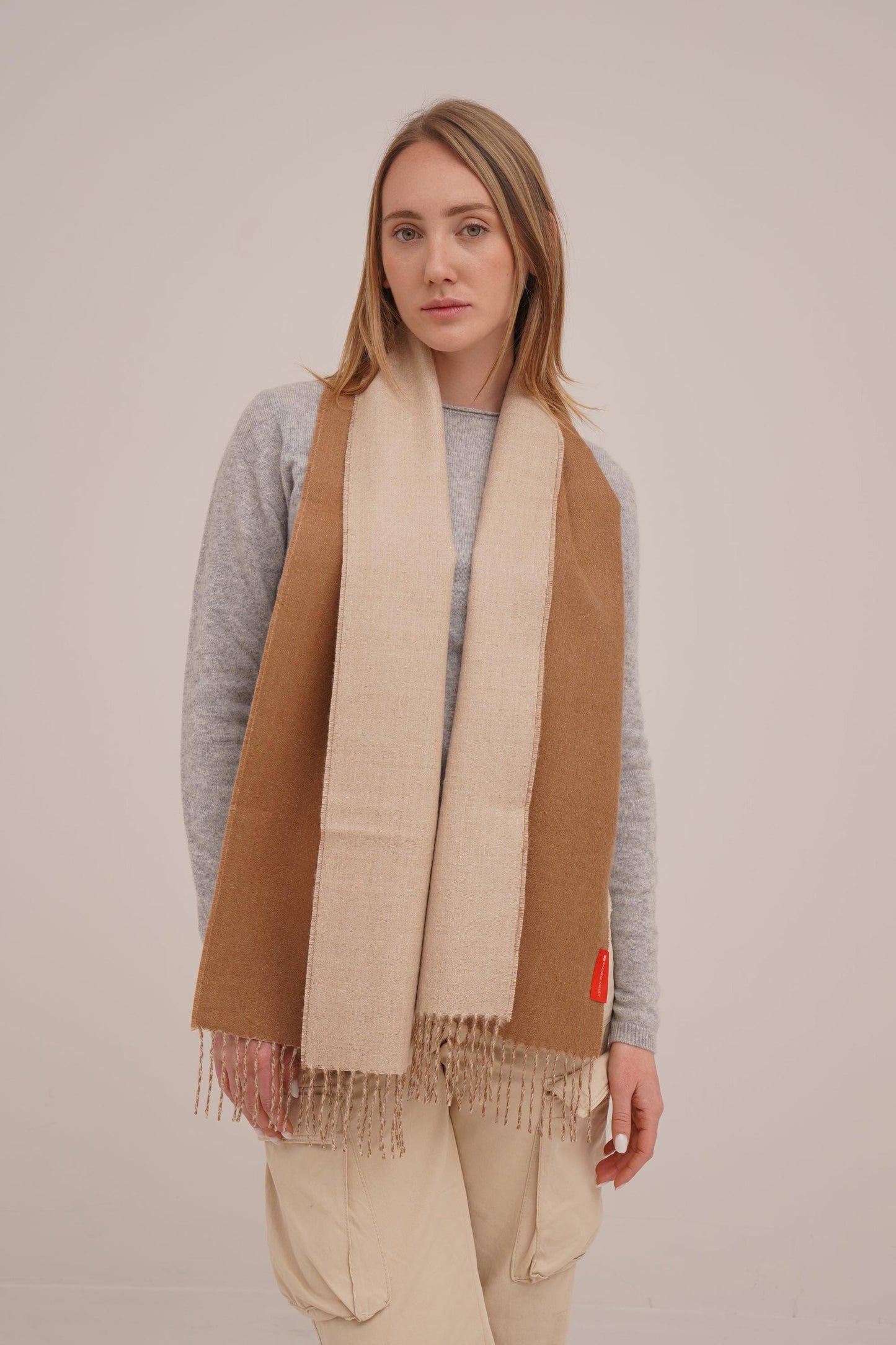 Double Facet Camel Scarf in 100% Royal Alpaca Wool