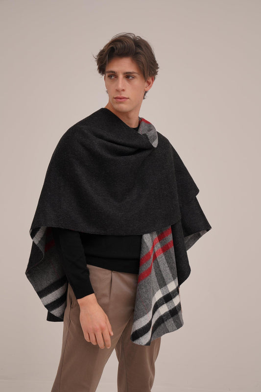 Highland Tartan Black Reversible Ruana in 100% Royal Alpaca wool