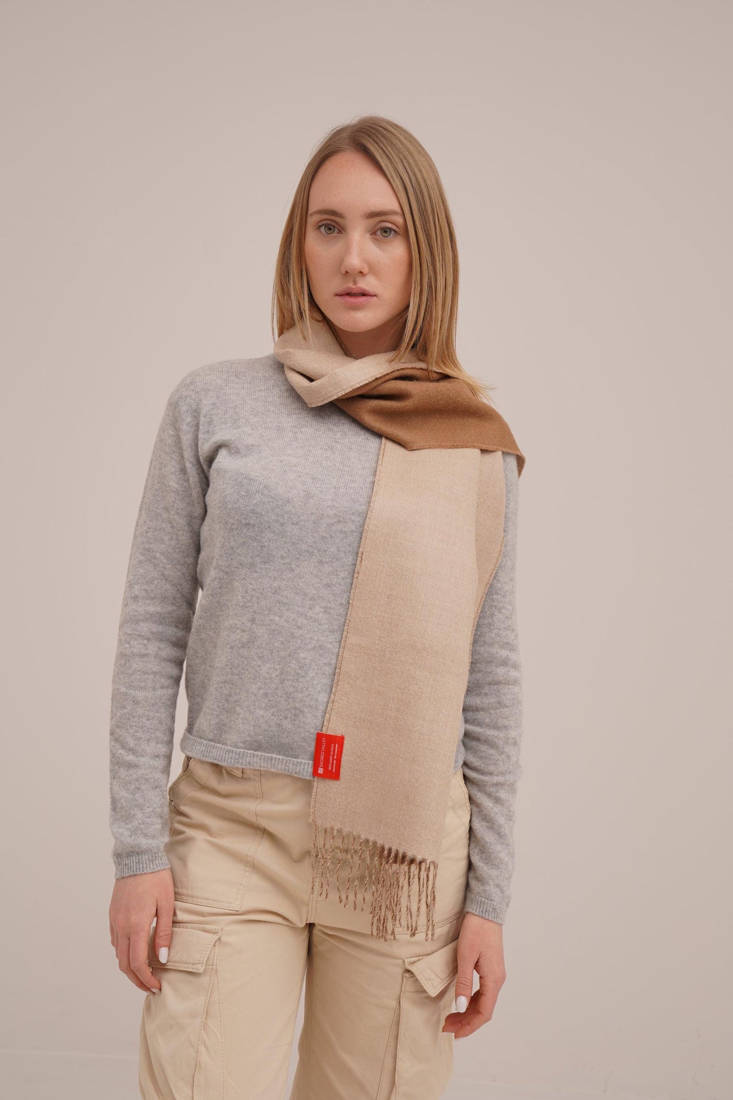 Double Facet Camel Scarf in 100% Royal Alpaca Wool