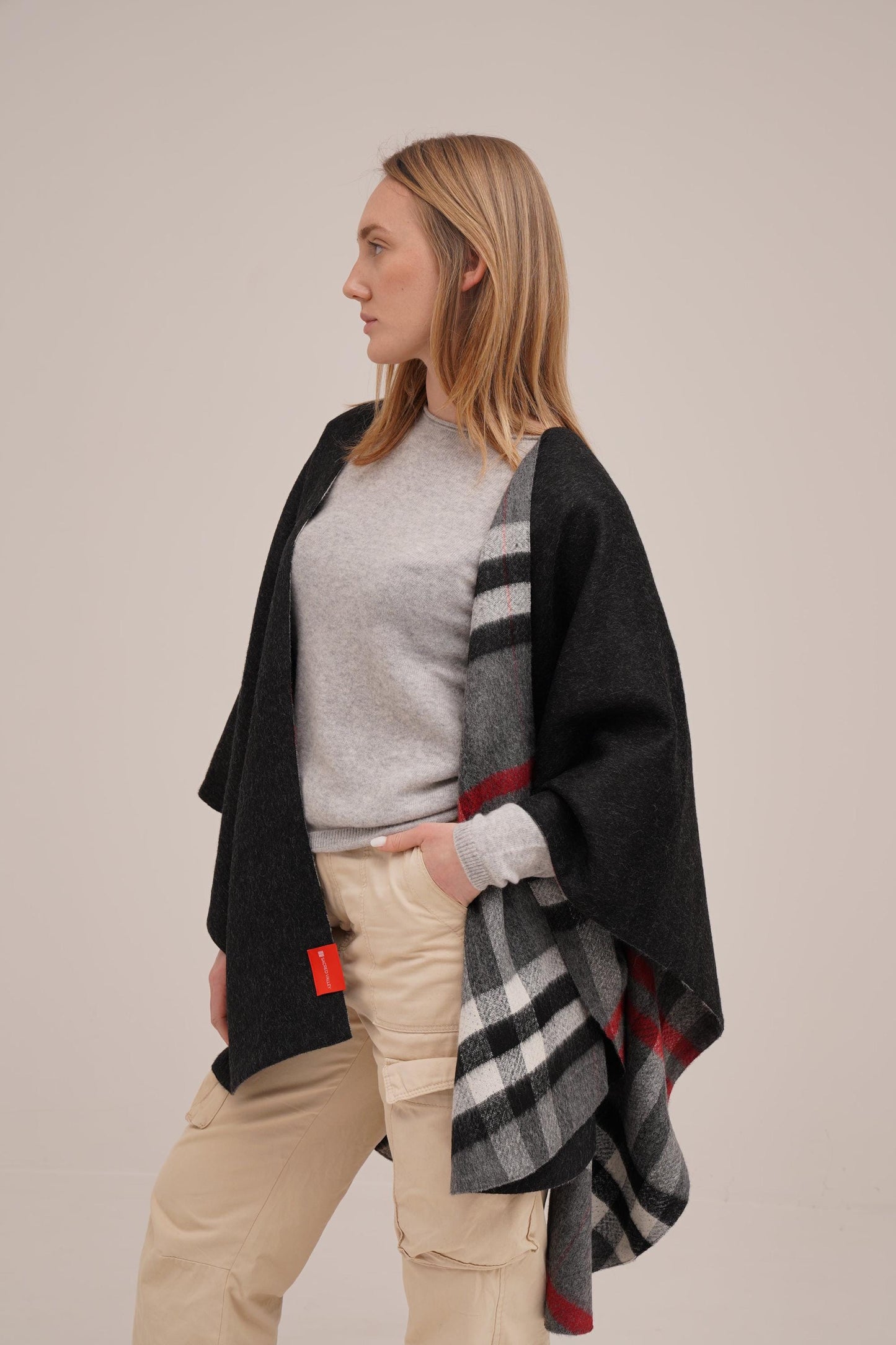 Highland Tartan Black Reversible Ruana in 100% Royal Alpaca wool