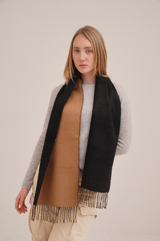 Black Double Facet Scarf in 100% Royal Alpaca Wool