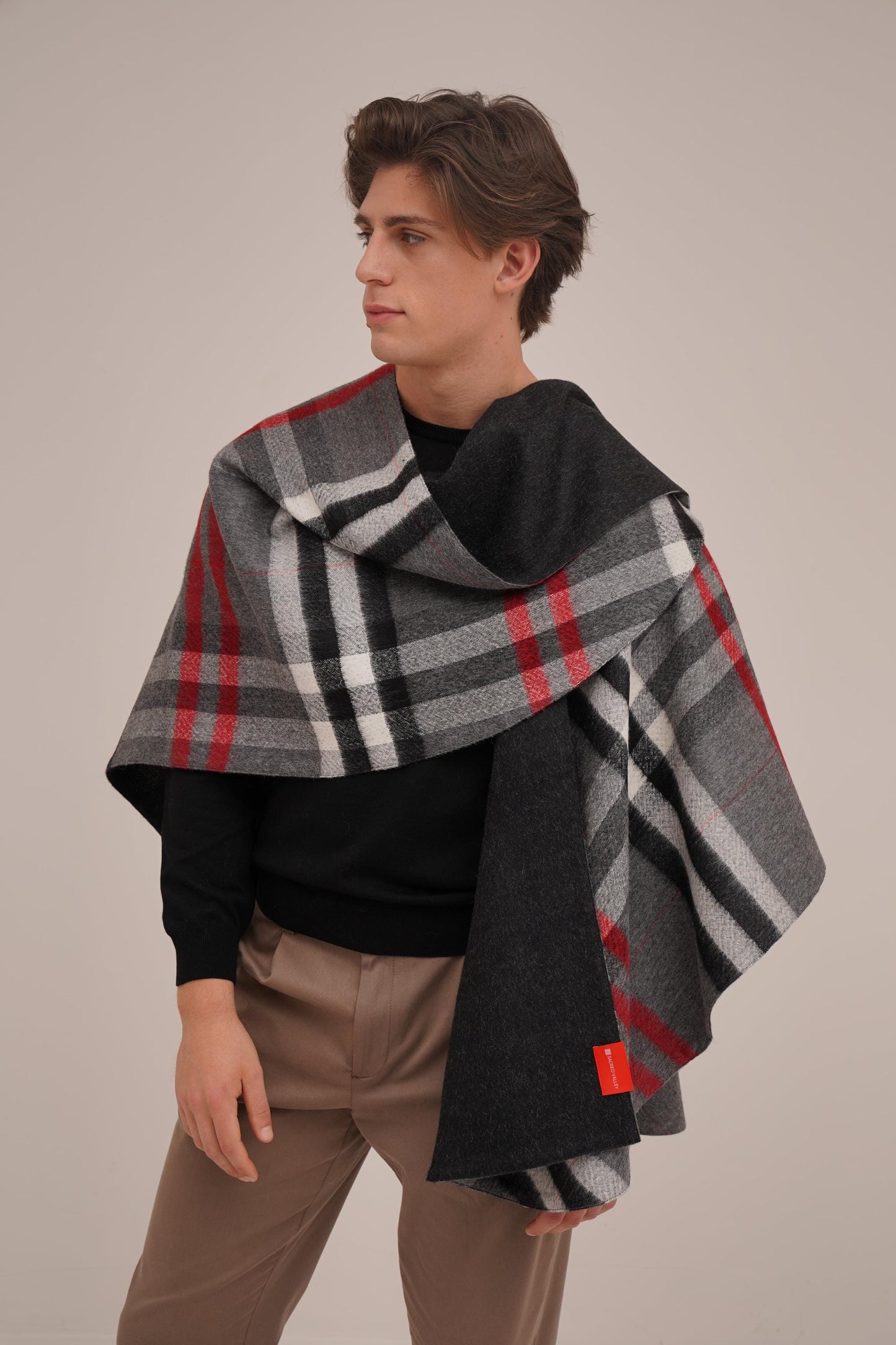 Highland Tartan Black Reversible Ruana in 100% Royal Alpaca wool