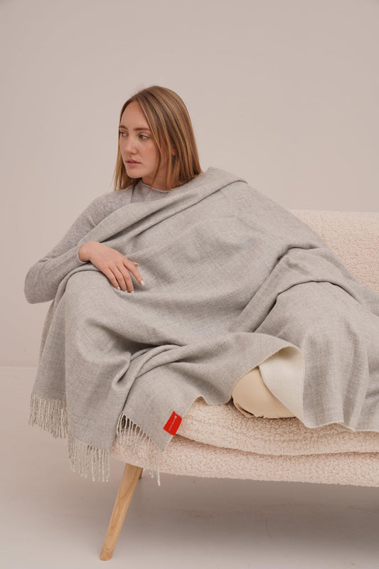 Silver Reversible Blanket in 100% Royal Alpaca