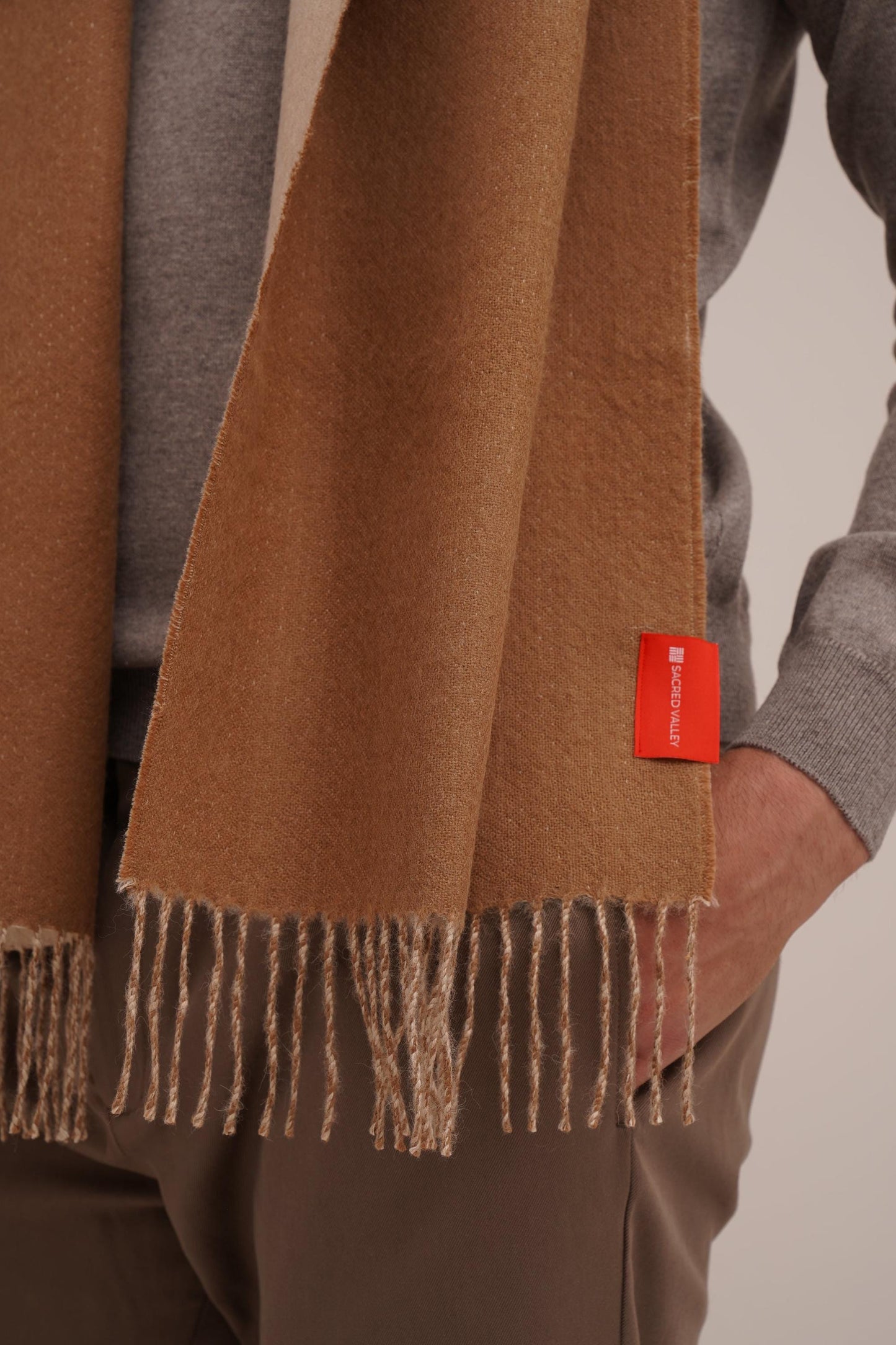 Double Facet Camel Scarf in 100% Royal Alpaca Wool