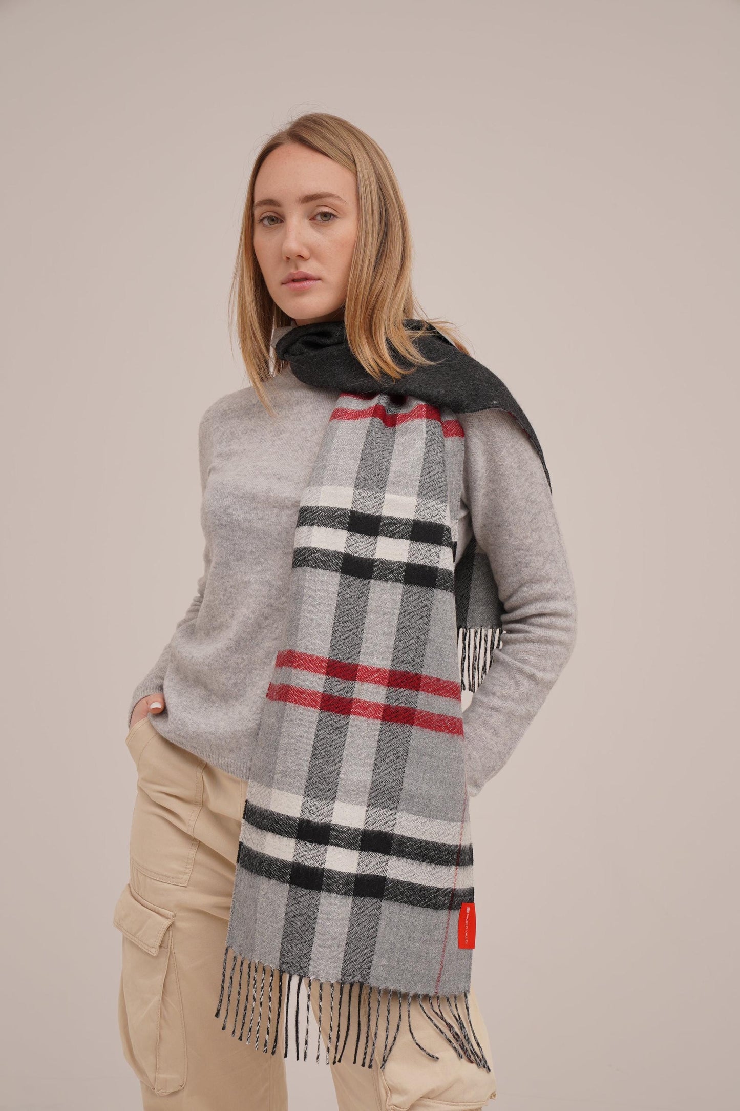 Double Facet Gray Scarf in 100% Royal Alpaca Wool