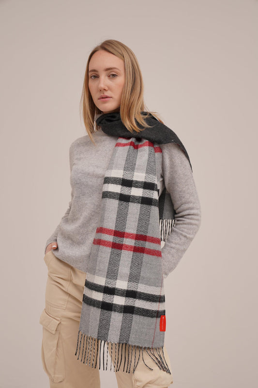 Double Facet Gray Scarf in 100% Royal Alpaca Wool